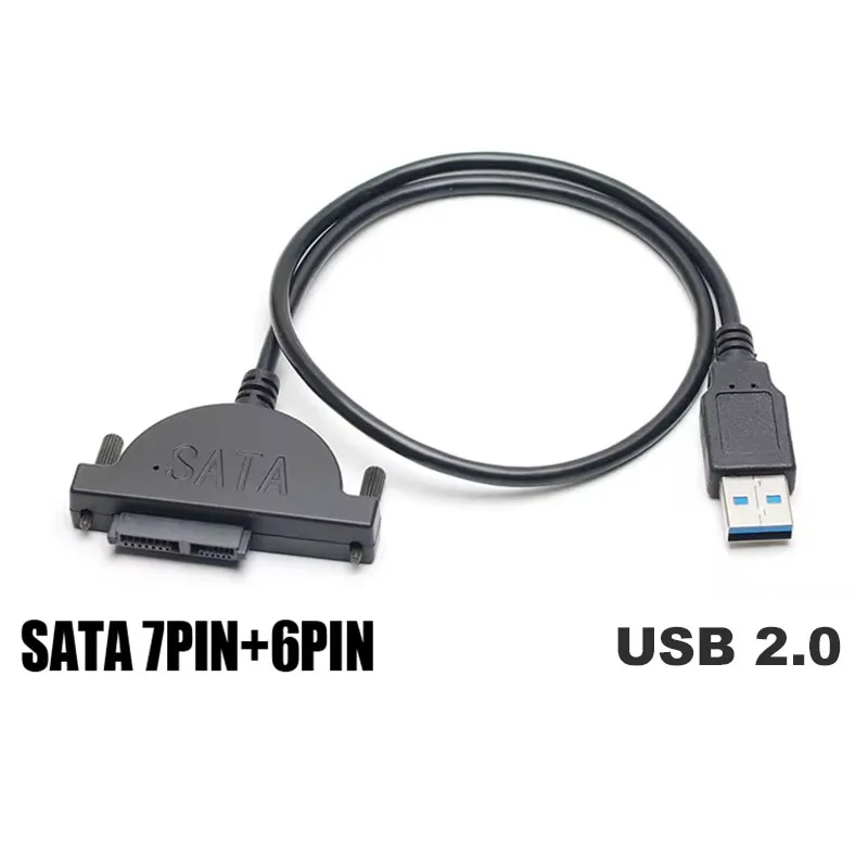 USB 2.0 to SATA 7+6 PIN Cable CD/DVD-ROM Drive Cord Optical Driver Adapter Data Transfer Cable For PC Laptop Notebook Computer