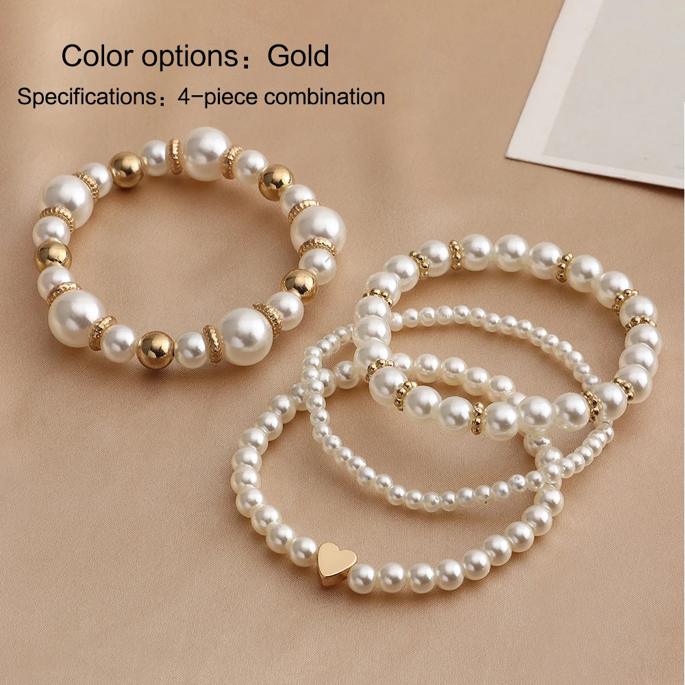 4-Piece Combo Set, High-End Design, Women's Fashion Trend, Versatile Temperament, Super Flash Pearl Bracelet, Elastic