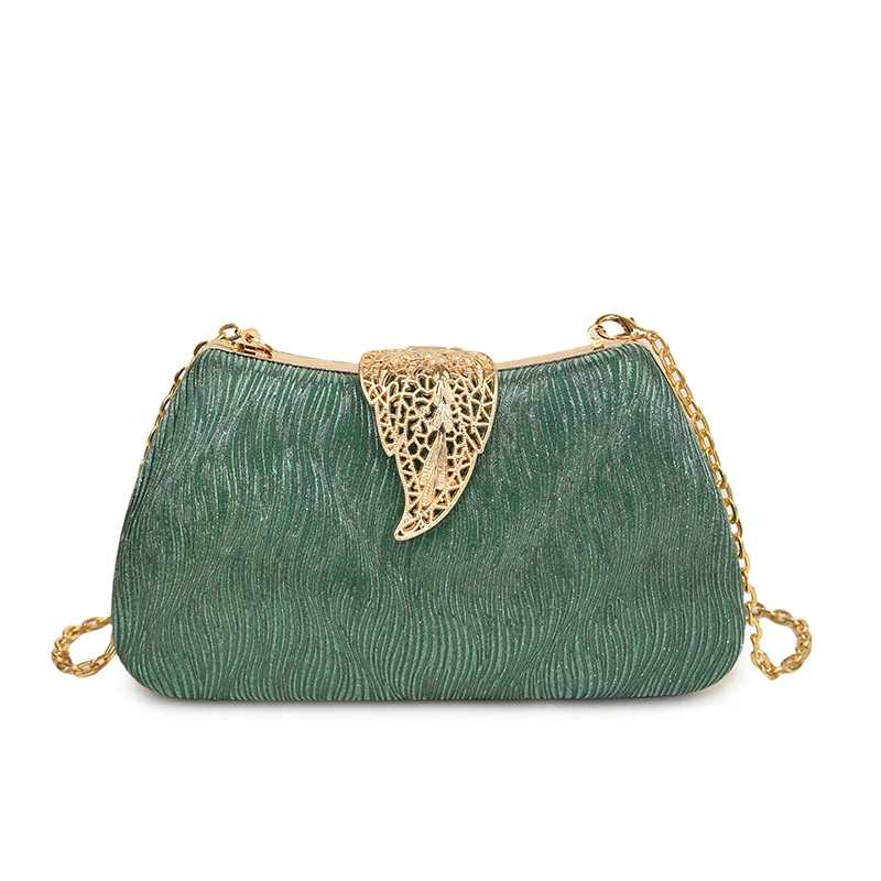 New Retro Green Charm Evening Bags For Women Fashion Small Box Clutches Handbags Gold Chain Shoulder Bag Dinner Party Clutch