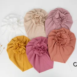 Cotton Ribbed Blossom Baby Turban Hats Elastic Solid Caps Beanies Bonnets Handmade Newborn Kids Boys Girls Headwraps Headwear