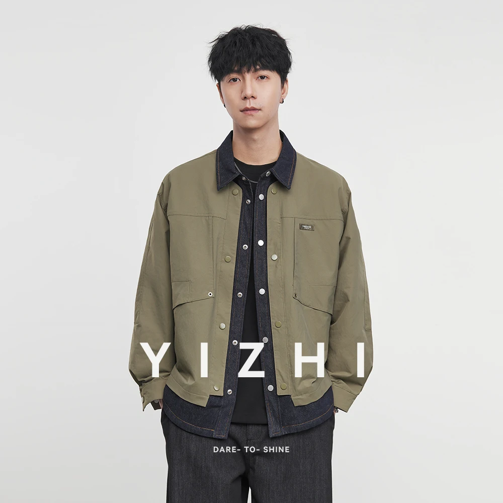 

Fashion Men's Fake Two-piece 2025 Autumn New Retro Workwear Jacket American Style Casual Loose All-match Coat Jacket