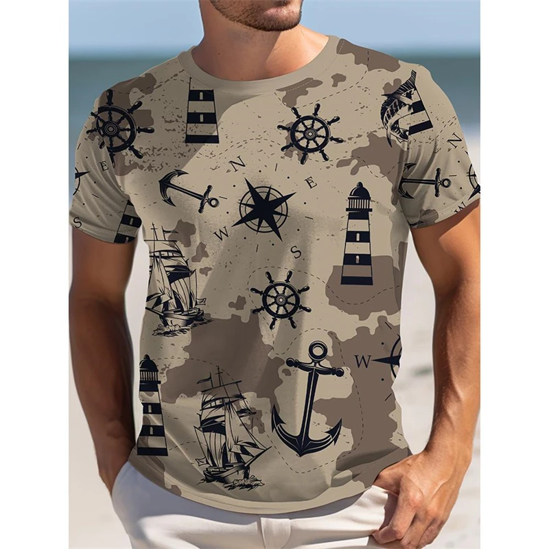 Summer Short Sleeve Mens Crew Neck 3D Printed T-shirts Loose Vacation Holiday Tees Casual Bus Graphic Beach T Shirts Fashion