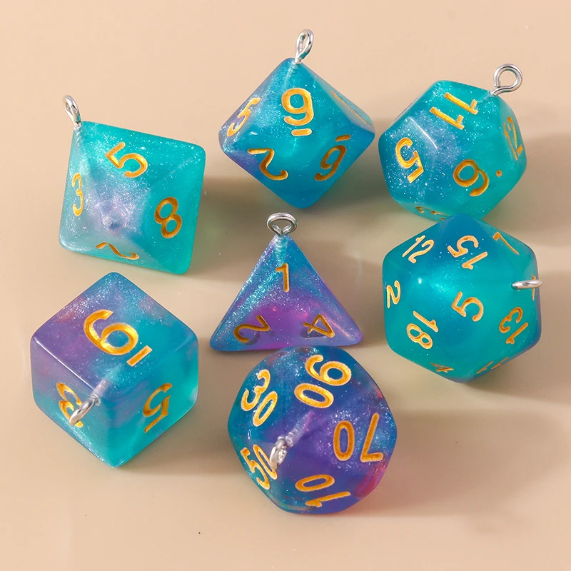 Leslie 7pcs/set Colorful Different Number Acrylic Dice Charms Game Props Multi-faceted Digital Dice for DIY Jewelry Making