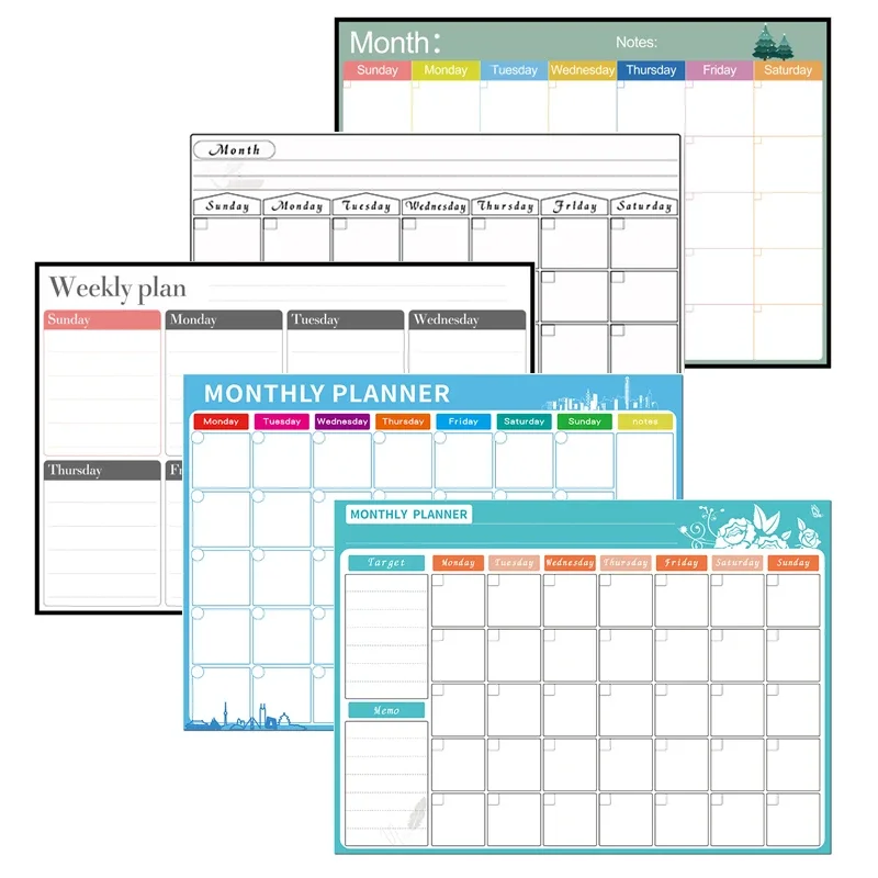 Calendrier Effaçable à Sec de Format A3 pour Réfrigérateur, Tableau Blanc, avec Autocollant, Magnétique, Hebdomadaire, Mensuel, Licence