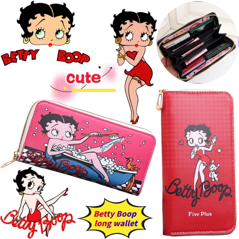Cartera Betty Boop con estampado de dibujos animados de anime de alto valor estético, monedero creativo, portátil y lindo de gran capacidad para niñas