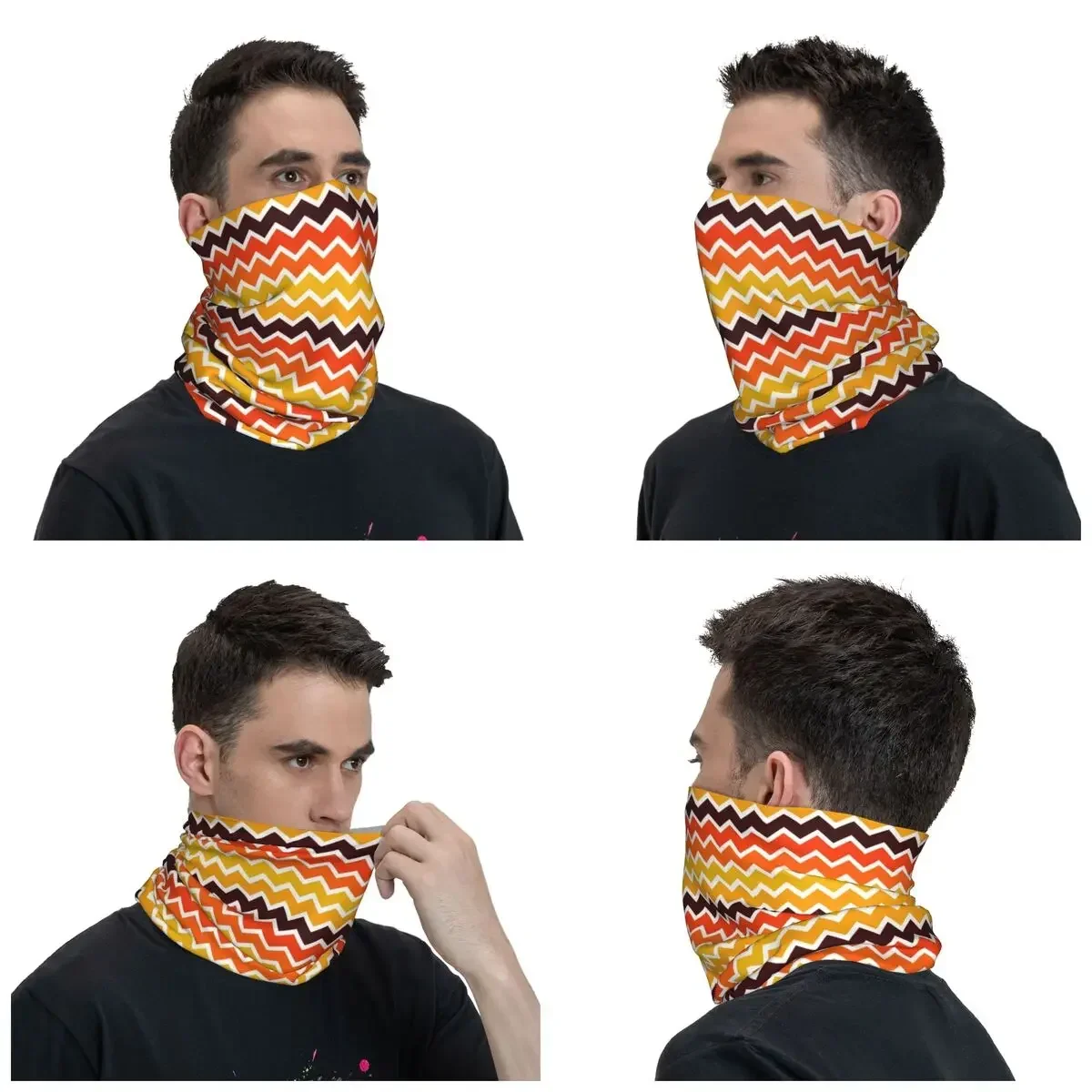 Orange And White Zig Zag Lines Bandana Neck Gaiter for Ski Running Women Men Wrap Scarf Modern Geometric Wave Headband Warmer