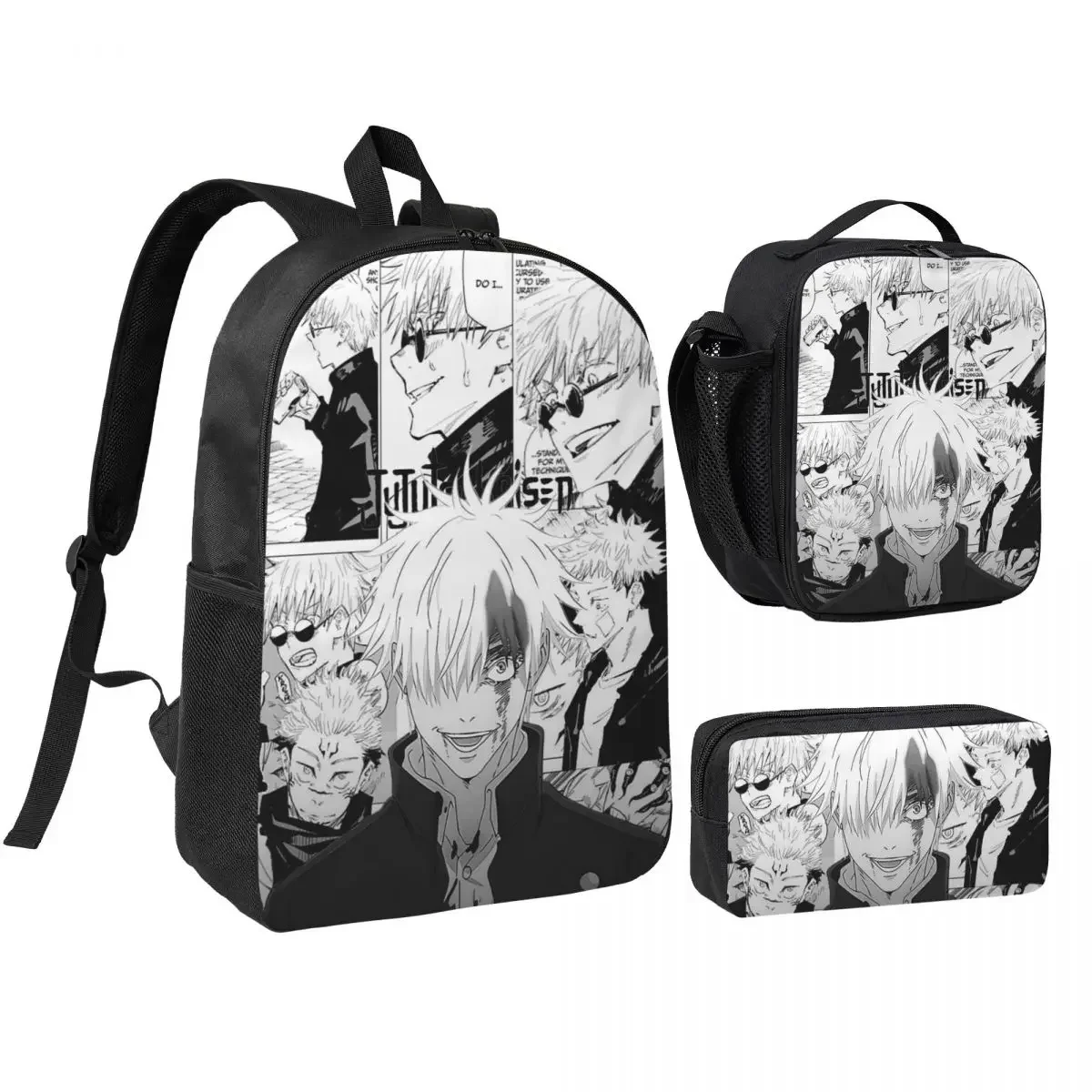 JJK Anime Gojo Satoru Jujutsu Kaisen Backpack Boys Girls BookBag School Bag Shoulder Bags 3ps Insulated Lunch Bag Pencil Case