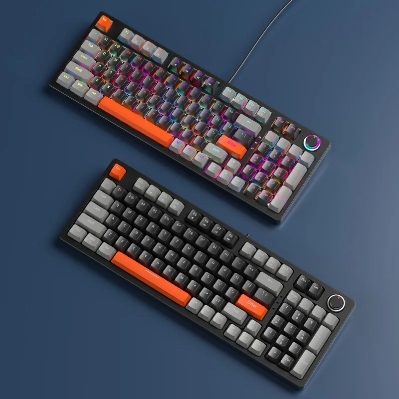 KA981 dual splicing hot swappable mechanical keyboard computer e-sports game office dual color keycaps RGB blue and red axis