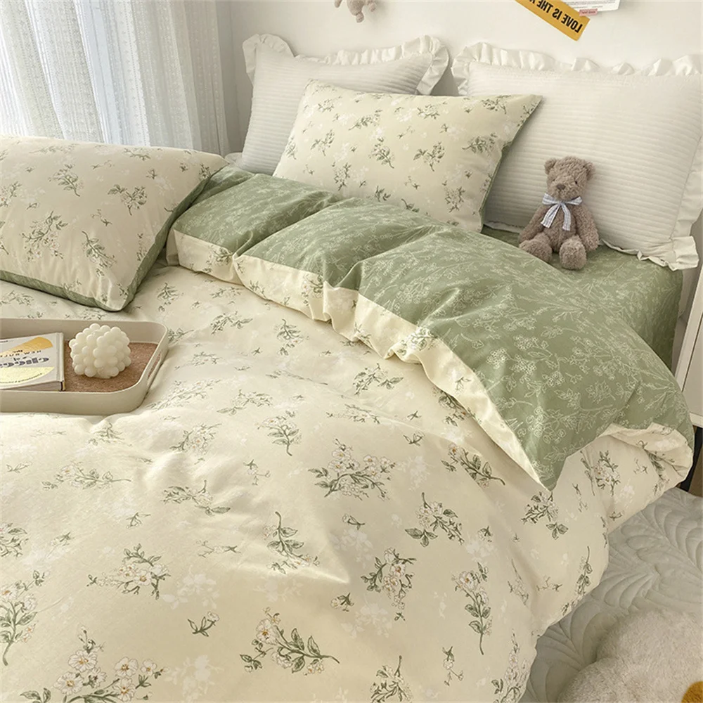 

Bedding Set 100% Cotton Small Floral Printing Quilt Cover Pillowcase Bed Linens Double Bed Four-piece Set Home Textile