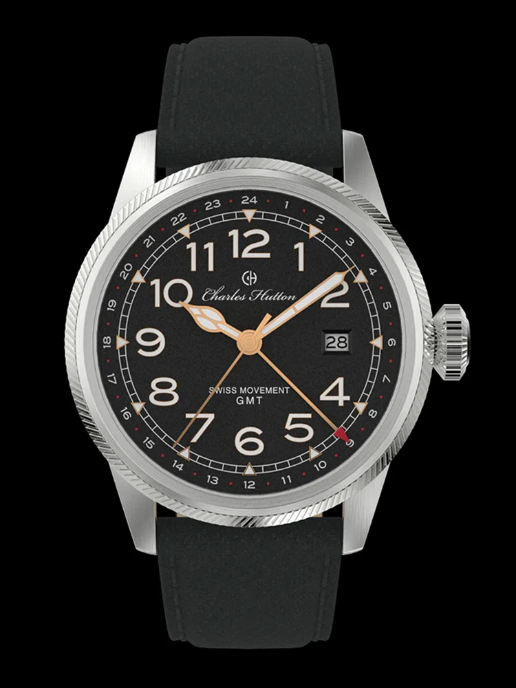 

Vintage GMT Watch Men Quartz Wristwatches 43mm Stainless Steel 100m Waterproof Luminous Clock Charles Hutton Watches Retro Style