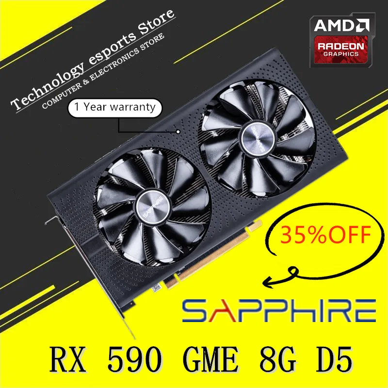 SAPPHIRE-tarjeta gráfica para ordenador de escritorio, tarjeta de vídeo de 8GB, RX 590, 580, GPU Radeon, RX590, GME, Nitro, AMD