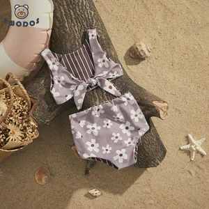 Ewodos Child Baby Children Girls 2 PCs Floral Swimsuits Bikini Swimsuit Bowknot Tank Tops + Shorts Swimwear Set 12 Main Sales Biquini Flower - №6