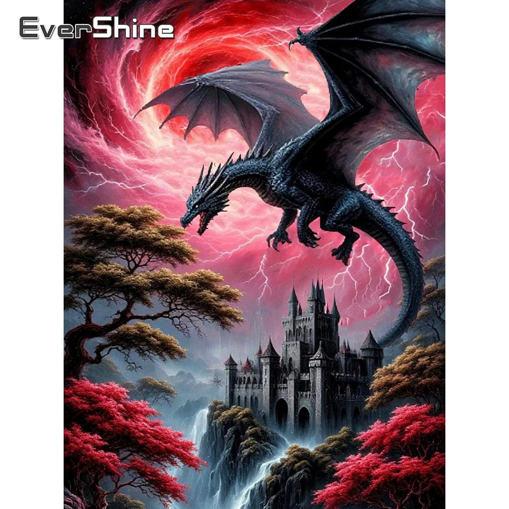 Evershine Diamant-Gemälde, Tier, Drache, voller quadratischer Drills, Stickerei, Baum, Bild aus Strass, Mosaik, Schloss, Heimdekoration