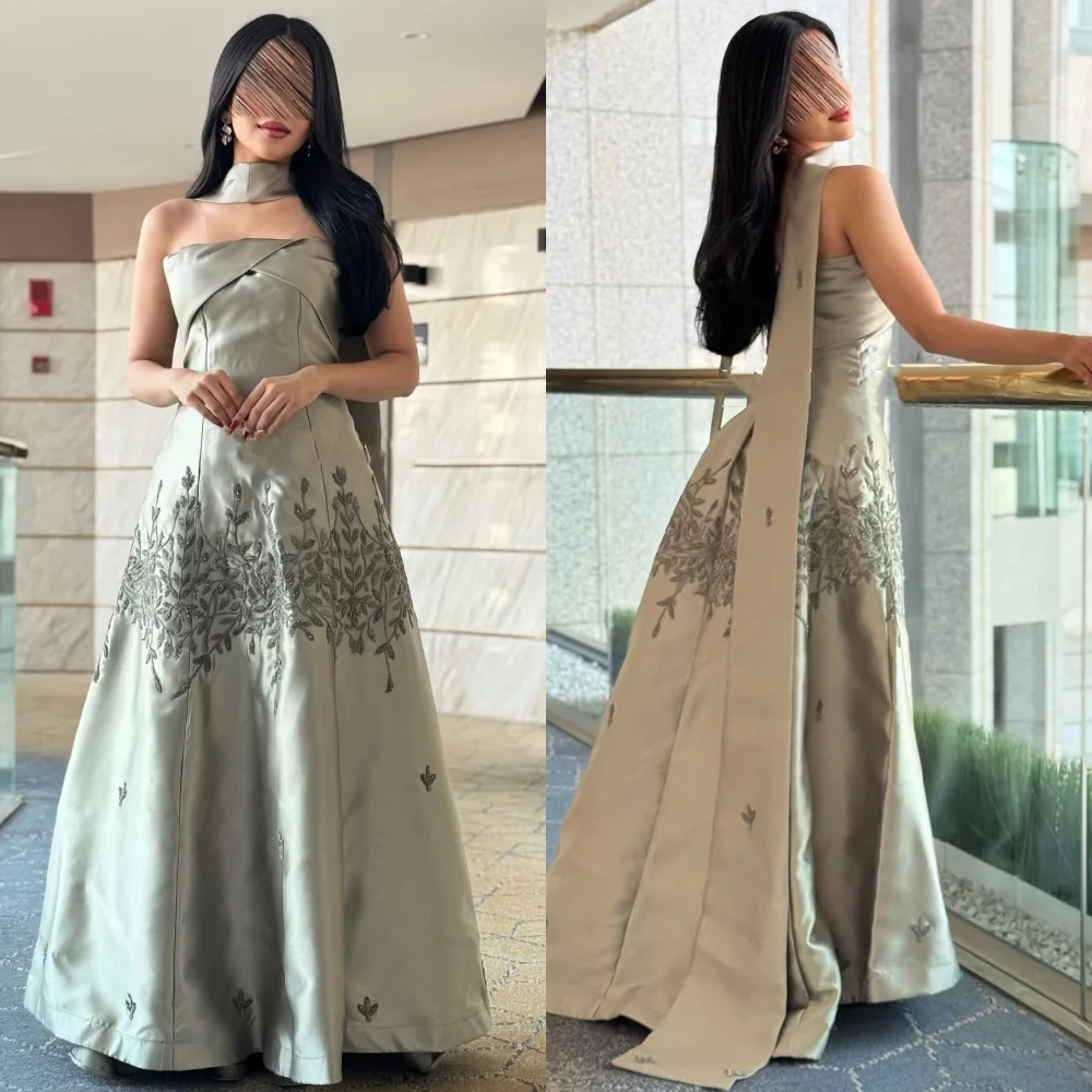 

Customized Chinese Style Formal Charmeuse Embroidery Rhinestone Ribbon Ball Gown Strapless Long Dresses Bespoke Occasion Dresses