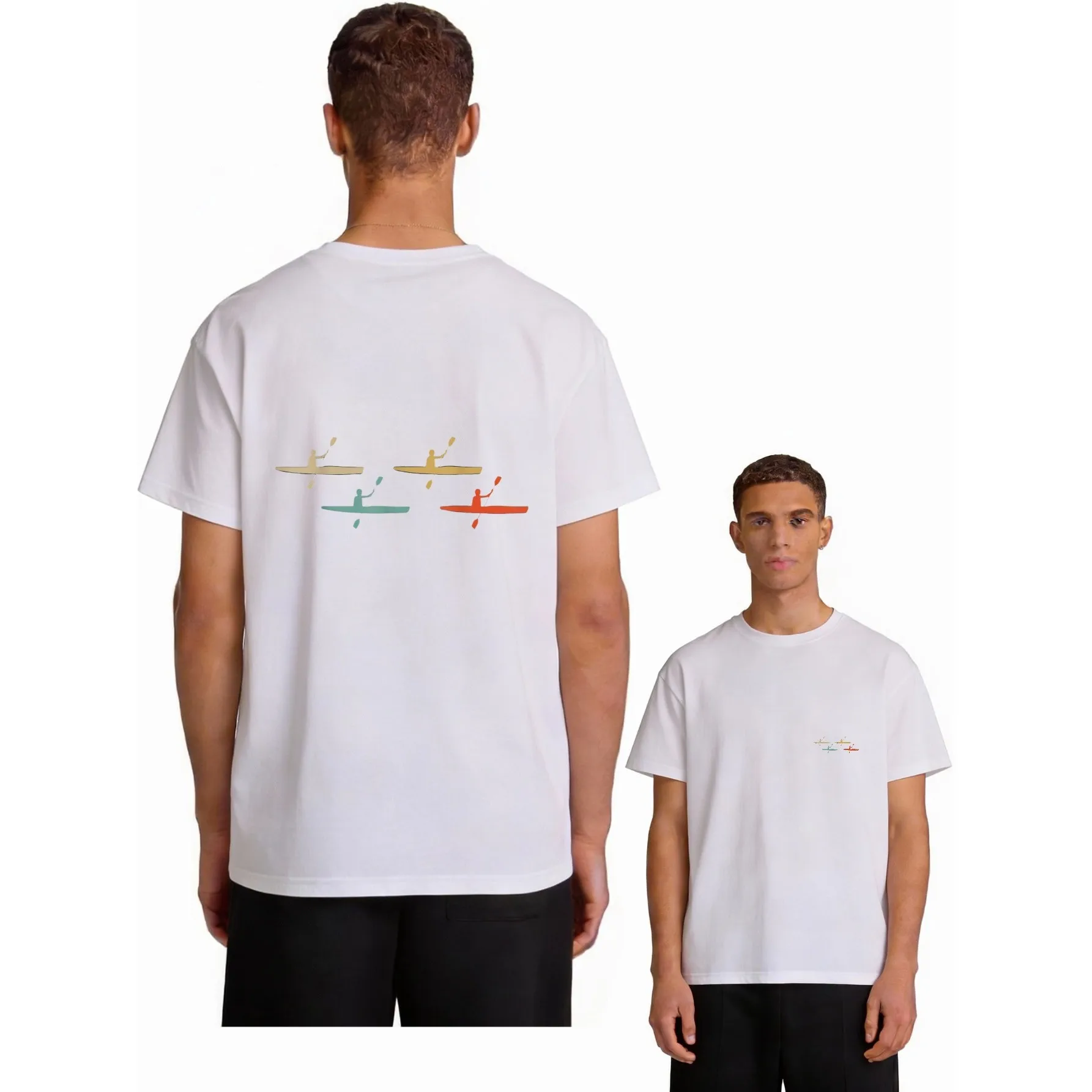 Retro Canoe Rowers Graphic T-Shirt Casual Crew Neck Cotton Print Tee for Men and Women