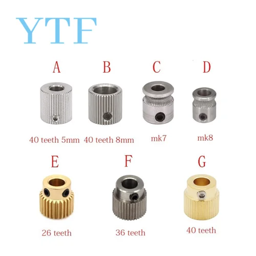 Imagen 2 del producto 1-100 Uds MK7 MK8 extrusora engranaje impulsor diámetro 26/36/40 dientes 5/8mm 1,75/3,0mm dientes latón acero inoxidable unidad impresoras 3D Partr