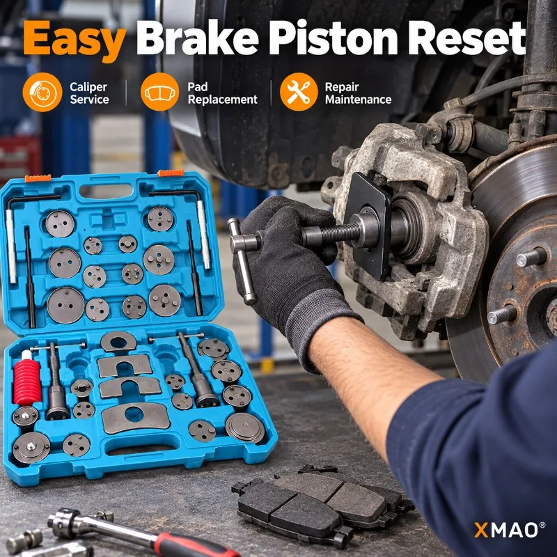 Brake Caliper Piston Wind Back Tool Set Disc Brake Pad Replacement Compressor Kit with Multiple Adapters for Auto Car Repair