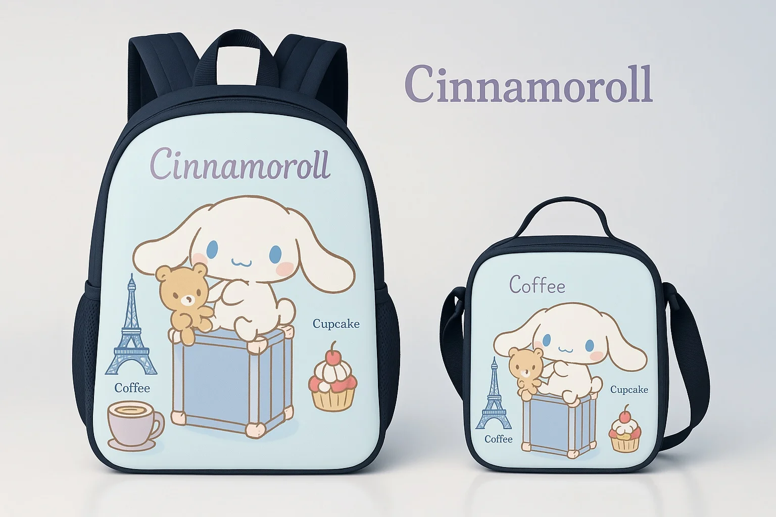 

Student Canvas Backpack and Classic Lunch Tote Set-Cinnamoroll Kid Daypack Lightweight Knapsack for School,Travel