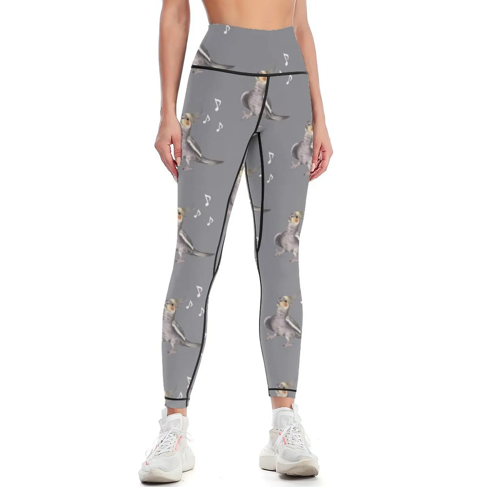 Singing Cockatiel - happy bird with music notes Leggings flared Leginsy push up Women's sports pants gym womans Womens Leggings