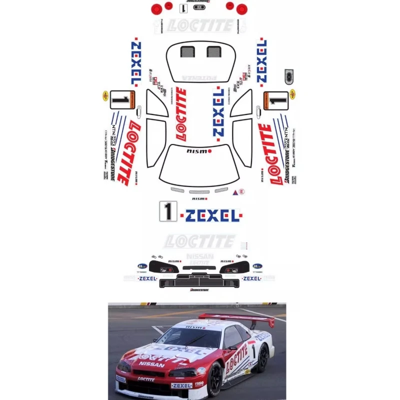 TC034 1/10 Nissan GTR R34 przezroczysty Lexan Body z tylna owiewka do podwozia 257mm RC Drift Tamiya TT-01 TT-02