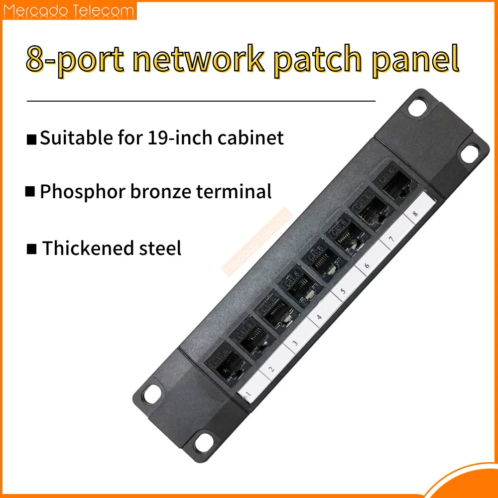 

8 Port Straight-through CAT6 Patch Panel RJ45 Network Cable Adapter Keystone Jack Ethernet Distribution Frame