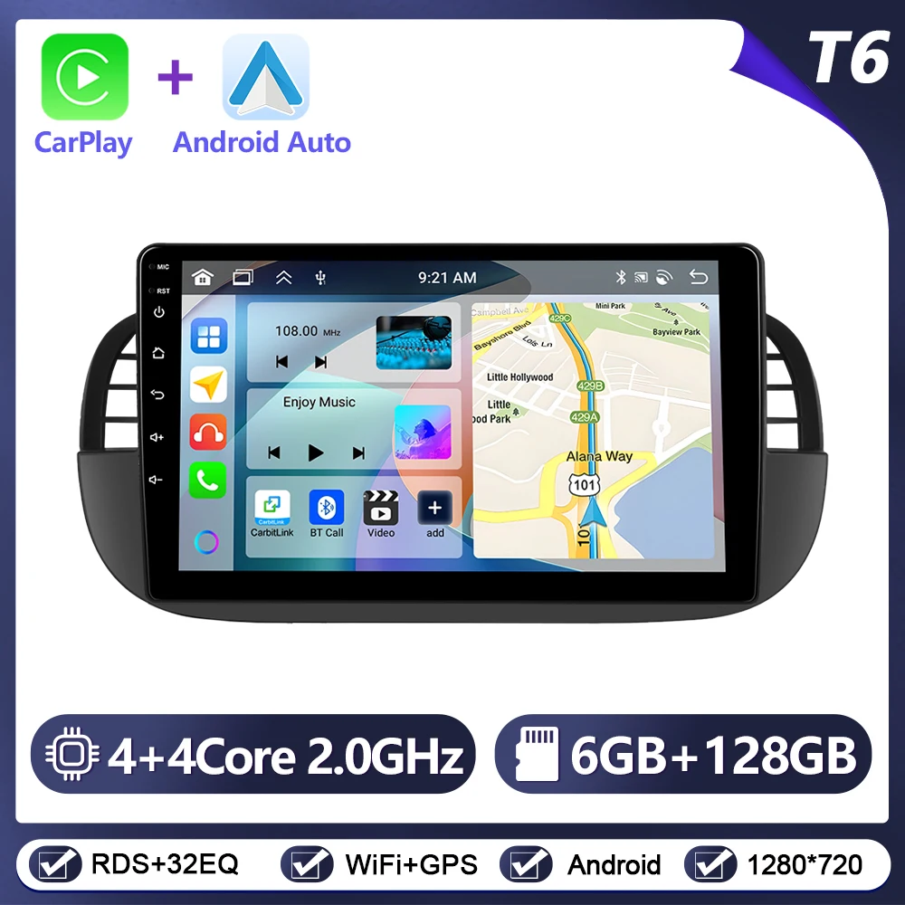 Podoyo CarPlay Android Radio voor FIAT 500 2007-2015 omdat Intelligent System 2Din GPS Stereo Head Unit Multimedia Speler