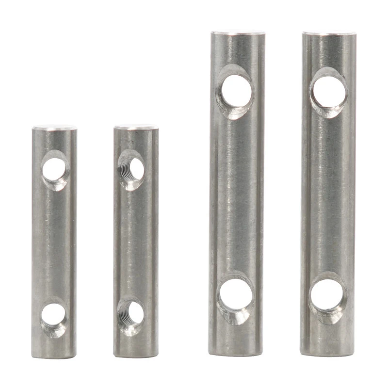 2pcs M6 M8 304 Stainless Steel Double-Hole Nuts Cylindrical Pin Dowel Wood Furniture Embedded Locking Long Nut