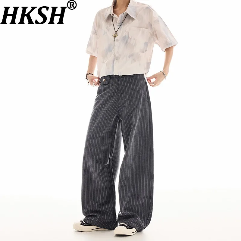 HKSH 2026 Autumn New Korean Style Draped Wide-Leg Straight Pants American Sporty Striped Casual Women Versatile Wide-Leg HK27037