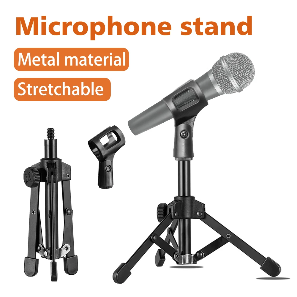 

Foldable Tripod Desktop Microphone Stand Holder Adjustable Height Stable Anti-slip Desk Mount Holder for Podcasts Online Chat