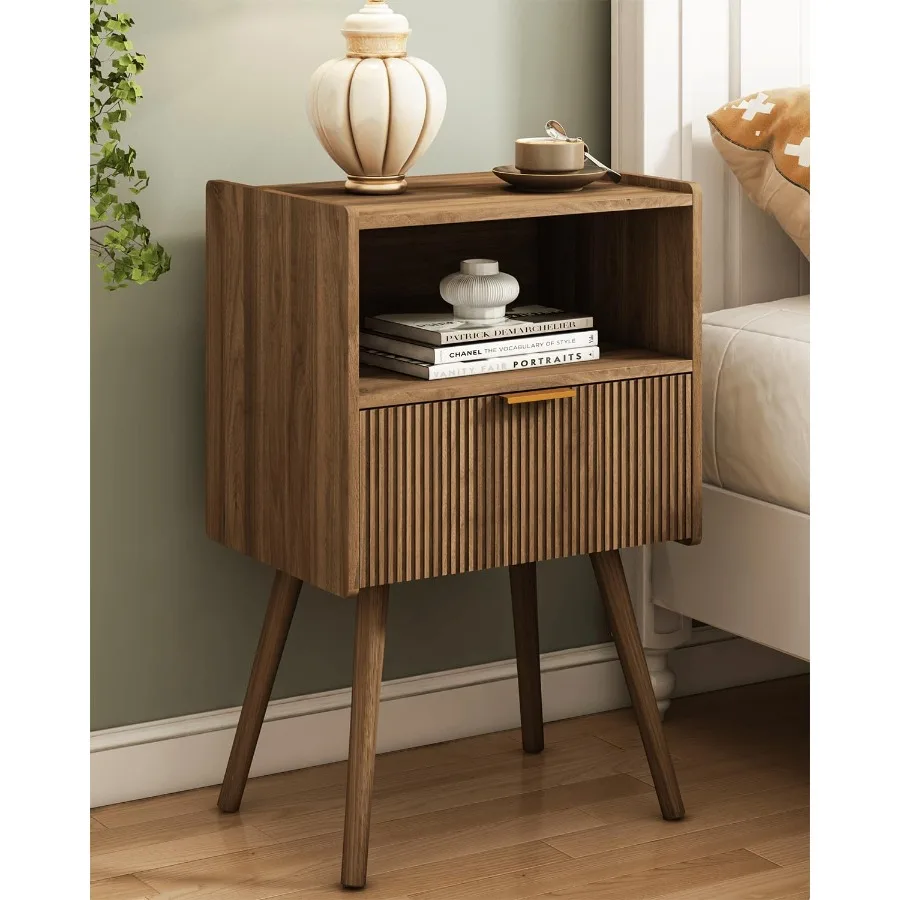 

NightstandModern Bedside Table with Storage Drawer and Open Wood Shelf for Living Room Bedroom and Small Spaces Accent Night St