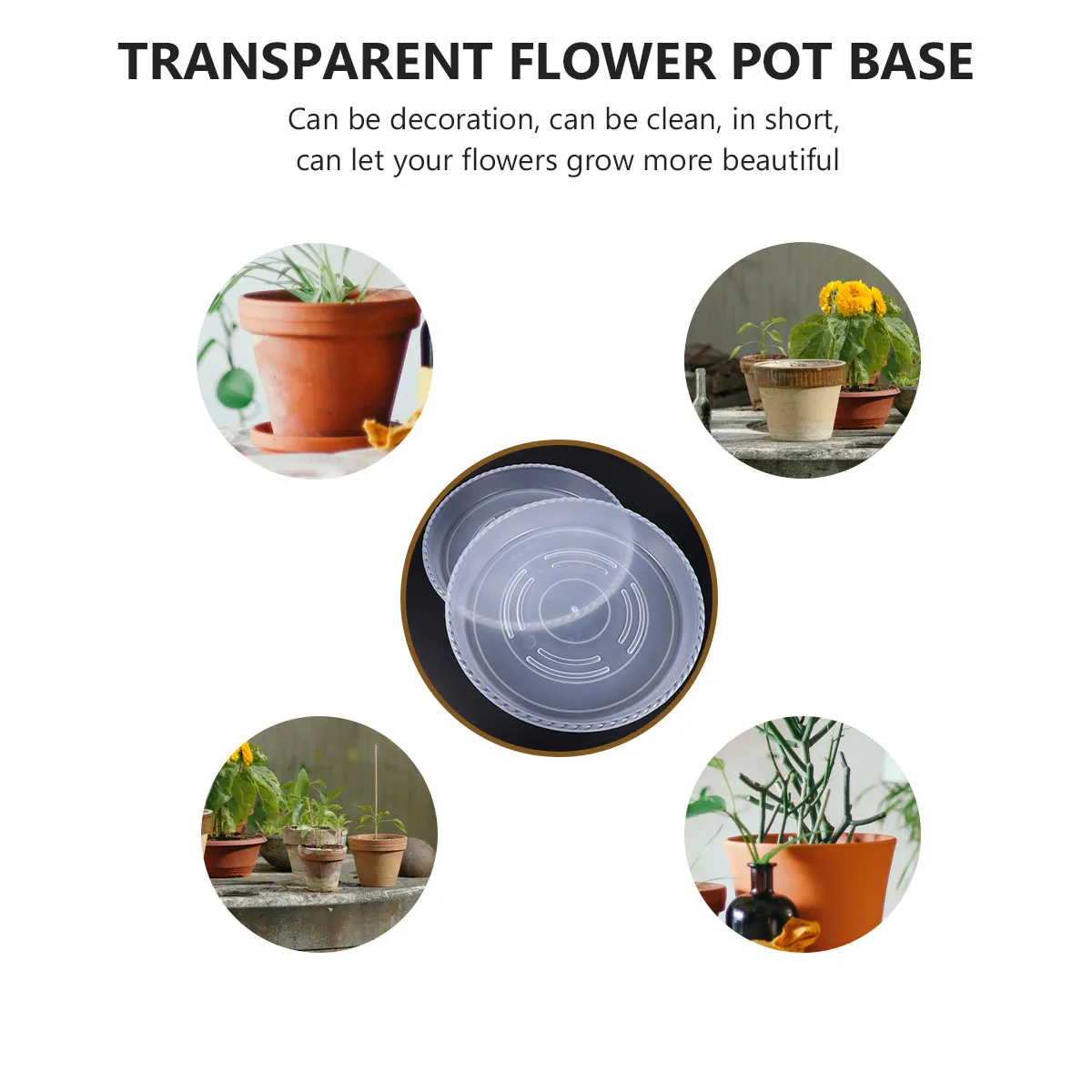 

2Pcs High Quality Transparent Flowerpot Tray Flowerpot Plate Round Plant Pot Tray Non-Slip Flat Bottom for Balcony Home Garden