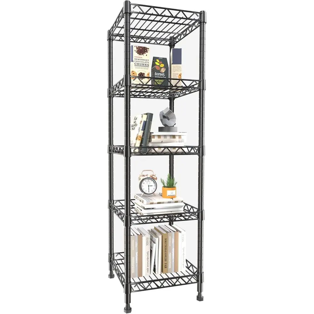 

5 Tier Standing Shelving Metal Units, Adjustable Height Wire Shel Display Rack or Laundry Bathroom Kitchen 11.8 W x 11.8 D x 50