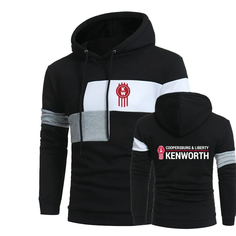 

2024 Autumn New Kenworth Logo Print Custom Made Spliced Men Pullover Hoodie Casual Trend Warm Comfortable Hooded Man Sportswear