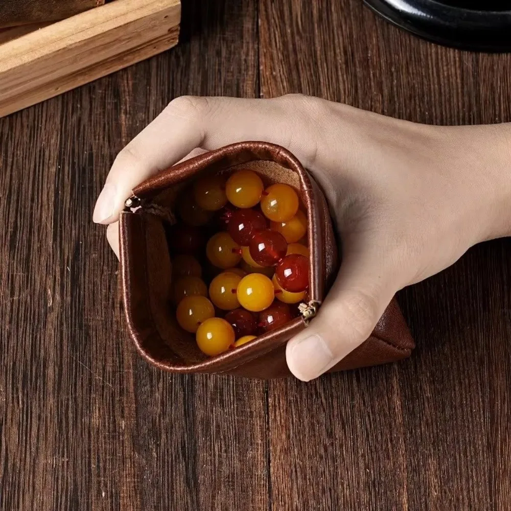 3 Size Options Coin Purse Genuine Leather Automatic Closing Jewelry Pouch Multi-Size Compact Design Squeeze Coin Purse