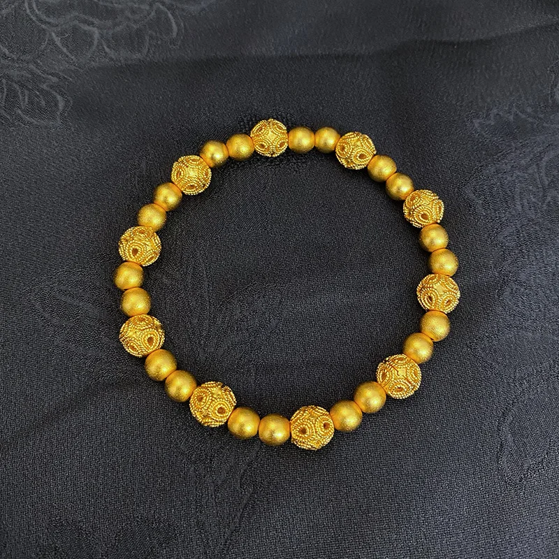 

Gorgeous High-end Style Gold Color Hollow Flower Thread Round Bead Bracelet Women's Chinese Wedding Engagement Jewelry Bracelet