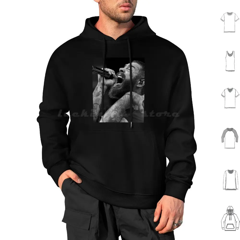 Photography Hoodie cotton Long Sleeve Concert Tattoos B W