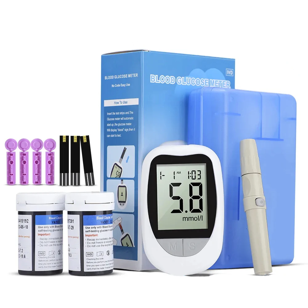 Kit Medidor de Glicose no Sangue Glucosímetro Médico, Monitor de Açúcar, Glucosímetro, Tiras de Teste, Lancetas, Fit para Diabetes, Mmol, L, Mg, DS, 50Pcs
