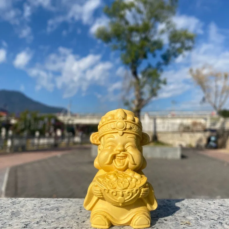 Hand-Carved Boxwood God of Wealth Statue - 2.75