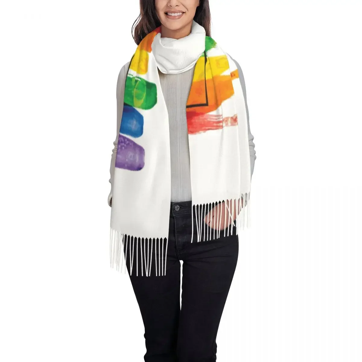 Ladies Long LGBT Love Wins Rainbow Paint GLBT Scarves Women Winter Thick Warm Tassel Shawl Wraps Lesbian Gay Pride Scarf