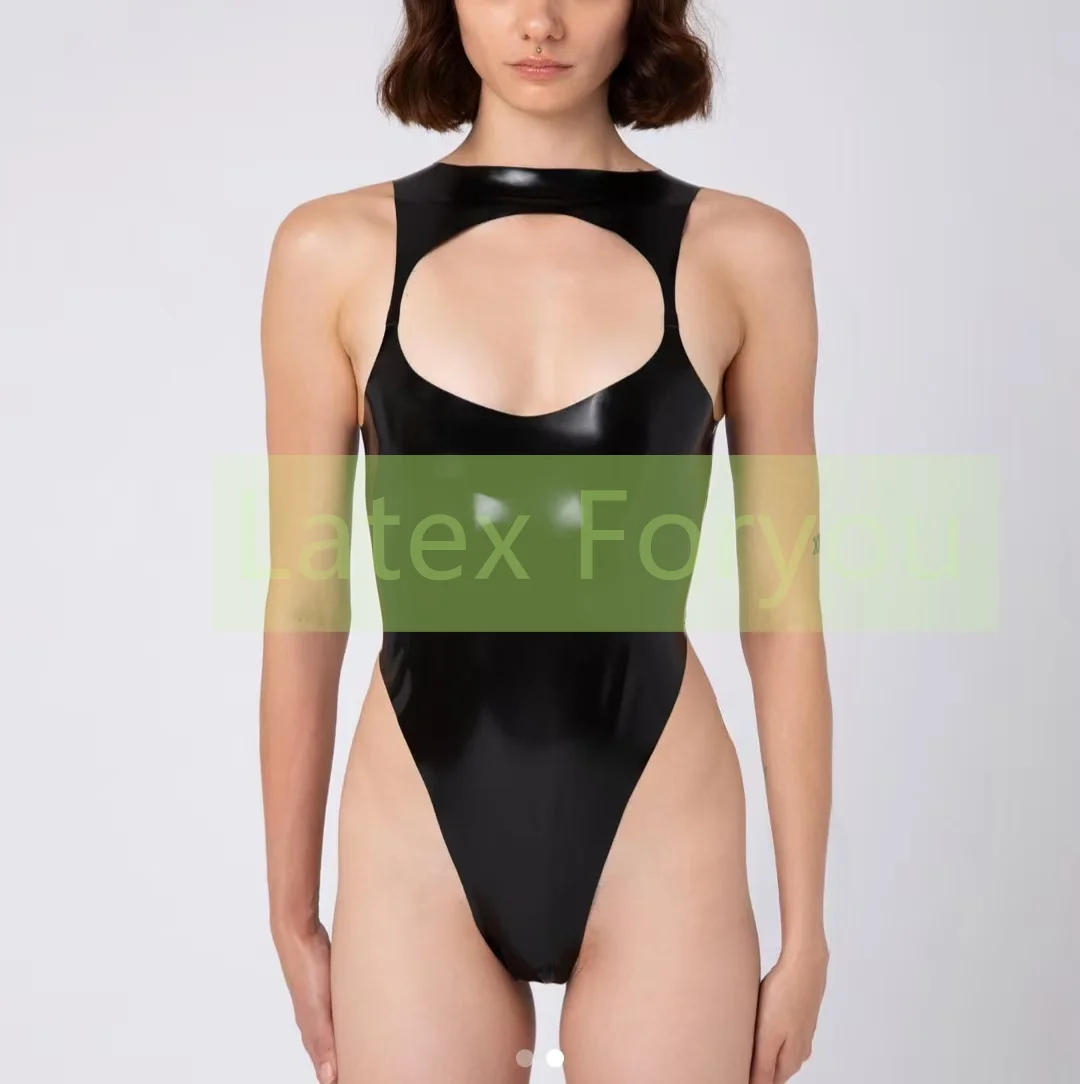 

Черный латексный купальник ручной работы из 100% натурального латекса, сексуальный латексный комбинезон с открытым передом, латексное боди для женщин, латексное бикини для пляжа