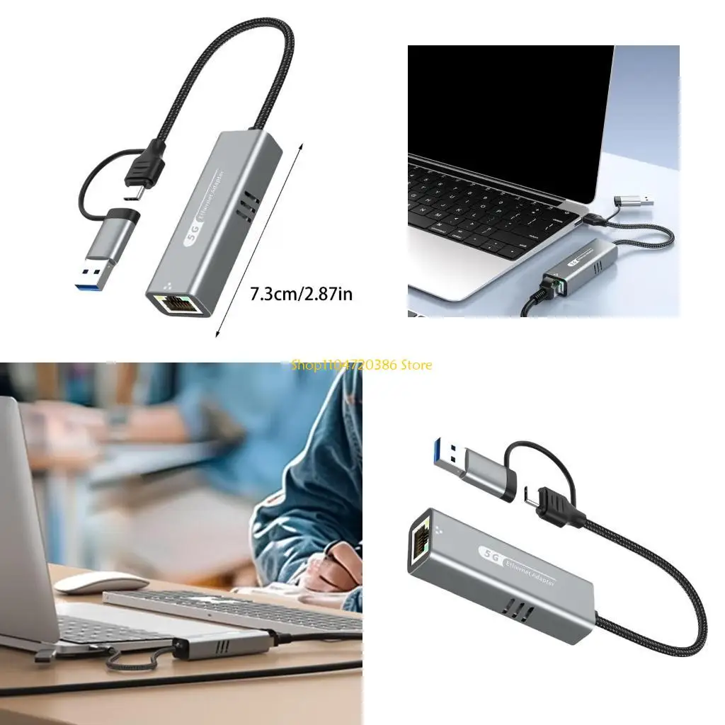 

K0EA USB Type C to Ethernet Adapter 5Gbps Networking Converters for Win with Aluminum Case
