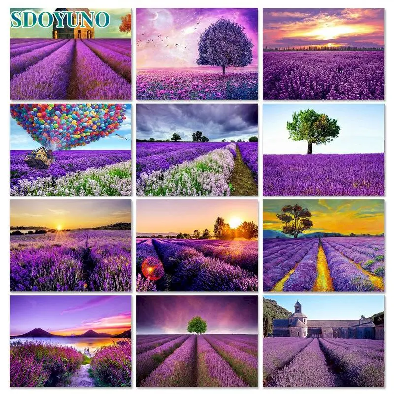 

SDOYUNO DIY Pictures By Numbers Lavender Field On Canvas Paint By Number Oil Handpainted Numbers Painting Personalized Gift