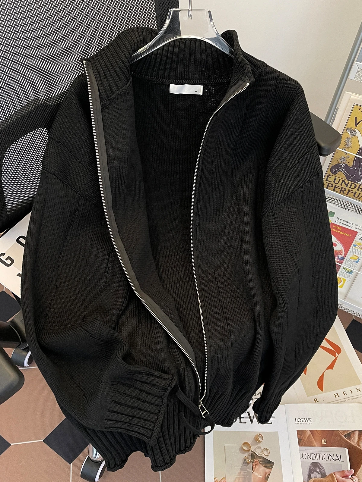 

Мужской вязаный кардиган на молнии с высоким воротником для осени и зимы, повседневный, винтажный, студенческий, модный дизайн, с длинными рукавами, уличный стиль