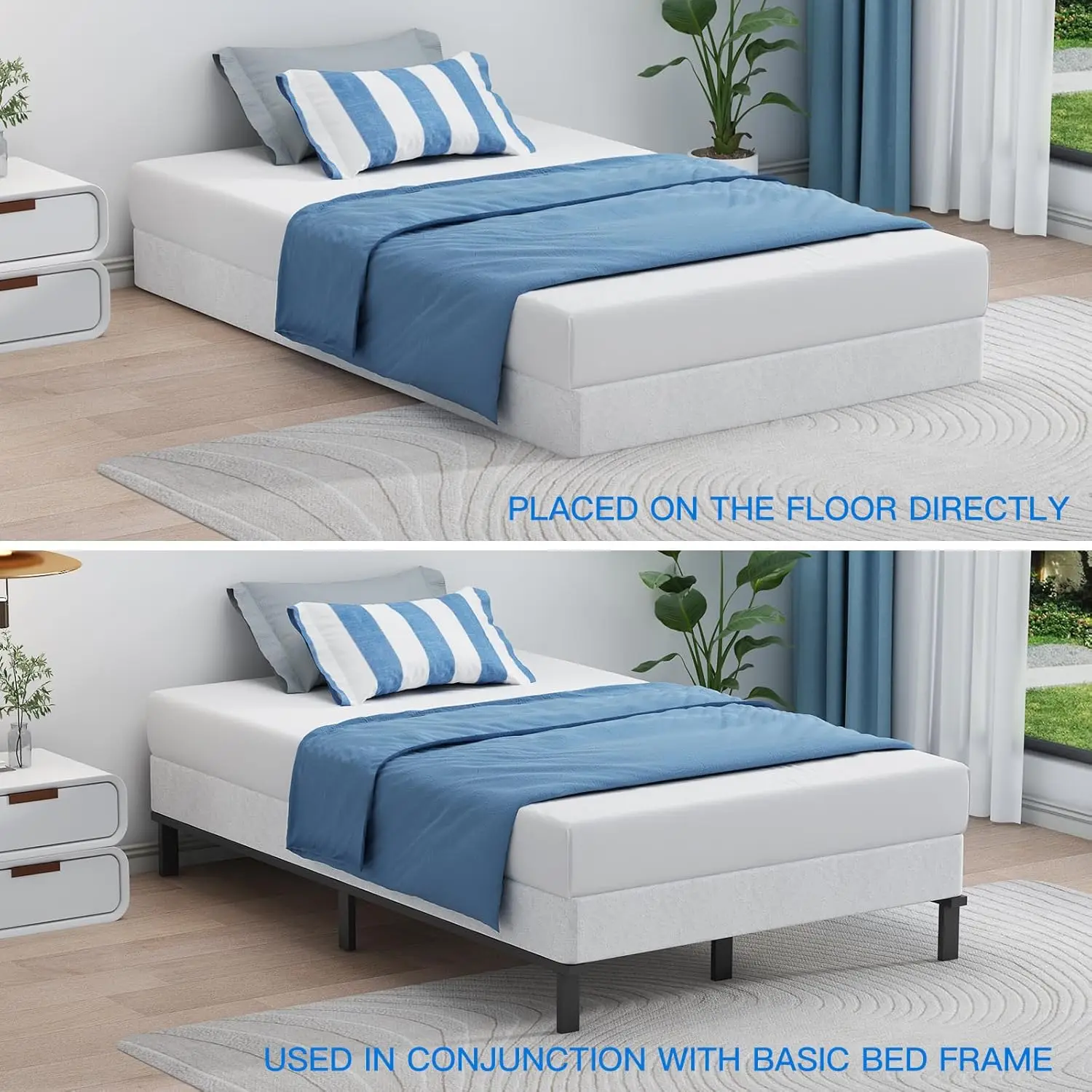 صندوق توأم زنبركي 5 بوصة صندوق زنبركي للسرير المزدوج، 2000 رطلًا مرتبة معدنية شديدة التحمل مع غطاء قماشي سهل التنظيف #6