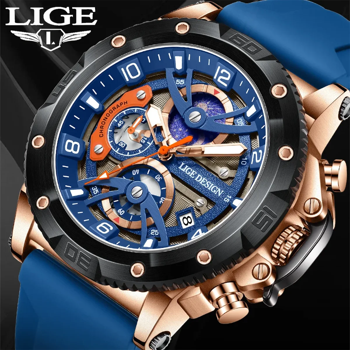 

LIGE Military Man Watch Fashion Soft Silicone Sport Calendar Quartz Wristwatches Luminous Waterproof Chronograph Watches for Men