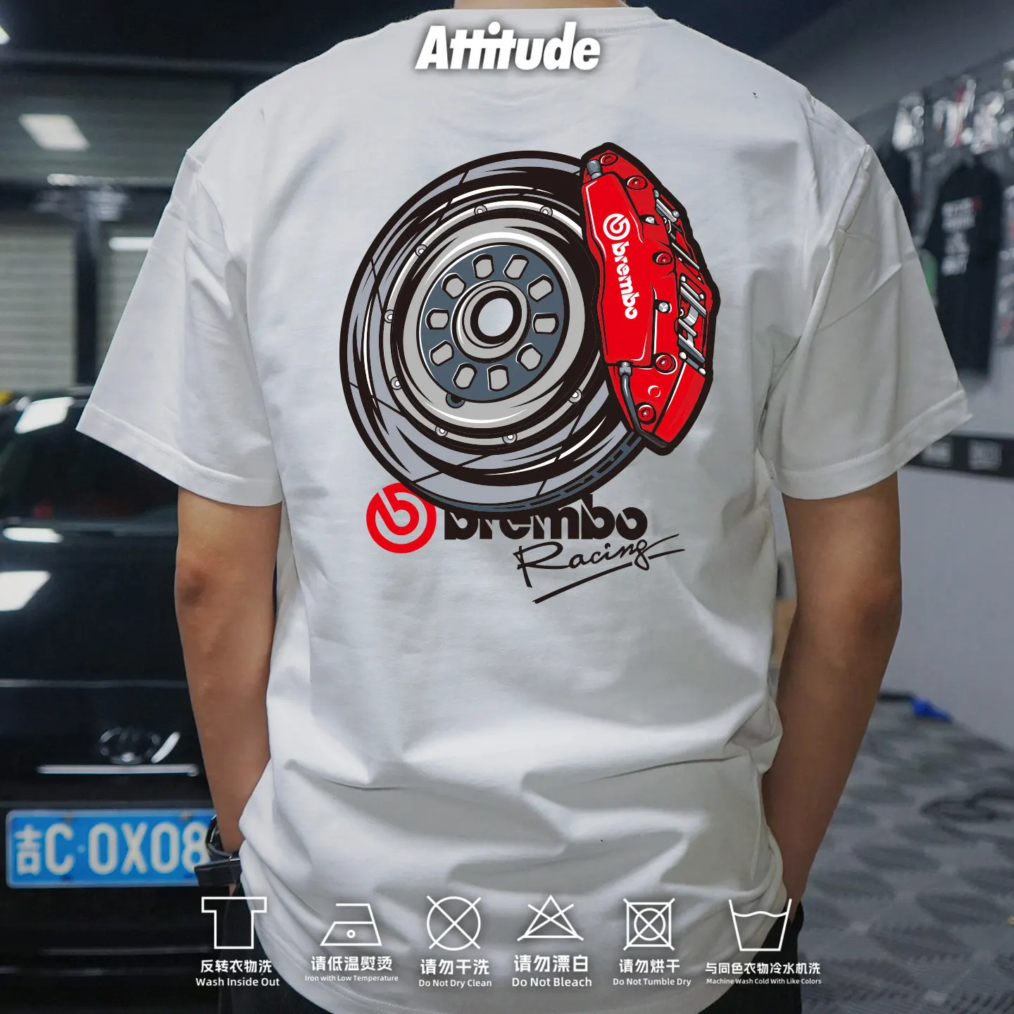 2026 Performance Car Brembo Brake Modified Car JDM Heavy Duty Cotton Short Sleeved T-shirt for Men