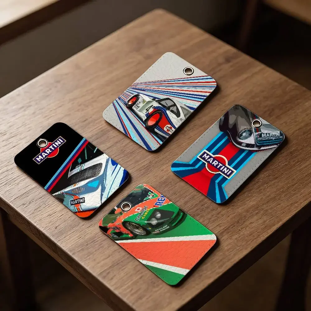 

NEW Vintage Cartoon Motorsport Car Cool Rectangle ID Card Case Access Card Bag Key Tag Ring Leather Card Holder Key Ring Access