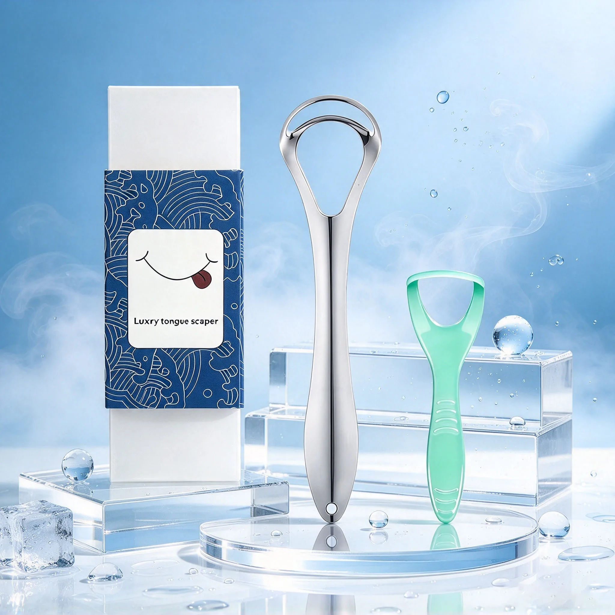 Tongue Scraper Set, Stainless Steel Tongue Scraper + Plastic Tongue Scraper, Household Tongue Cleaning Tool, Tongue Coating Cleaner, Washable, Reusable, Household Oral Cleaning and Care Tool