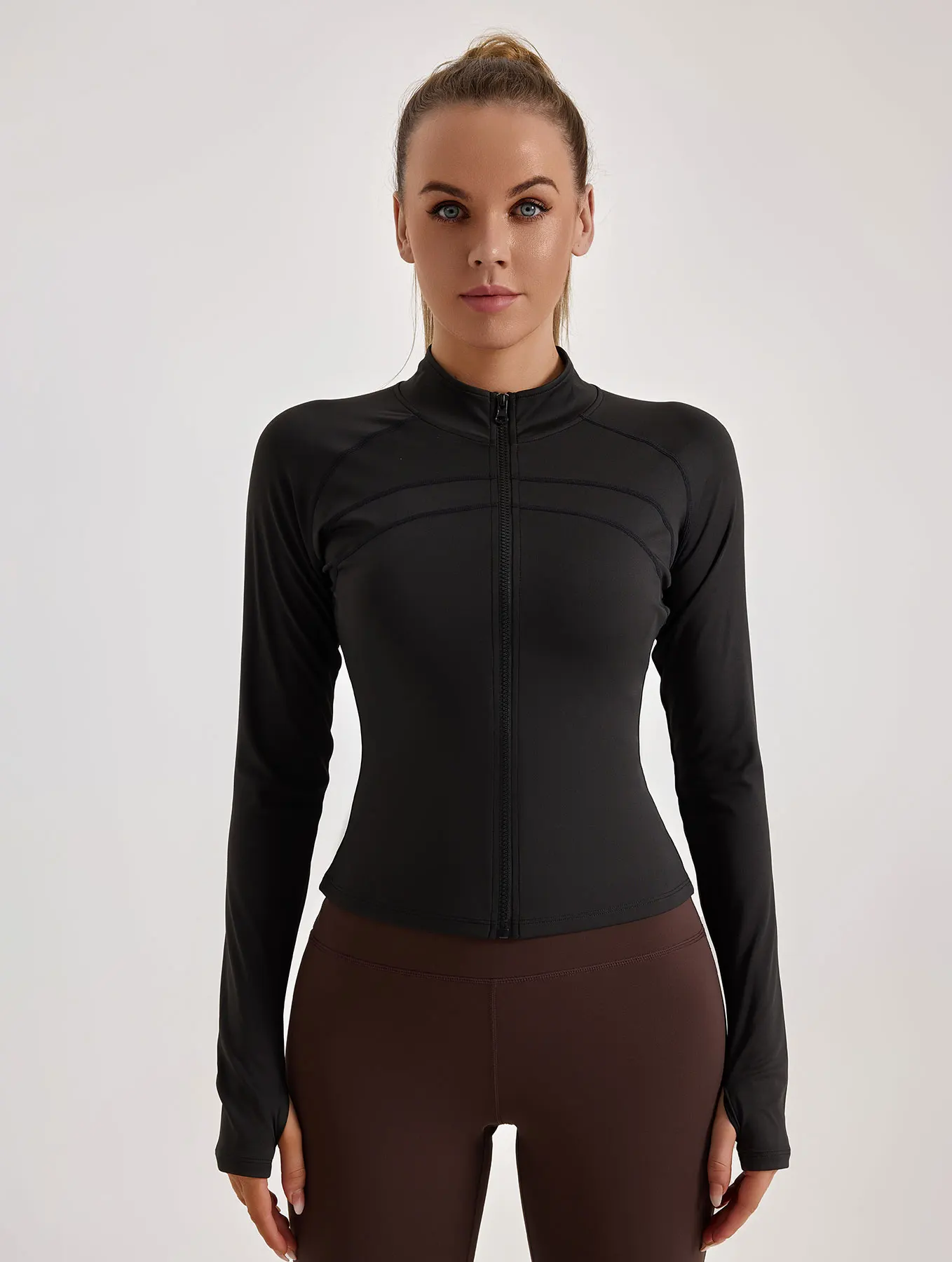 Women's Thumble Hole Zip Up Sports Jacket,Quick Drying Raglan Sleeve Sports Outerweat,Ladies Sportswear Clothing for All Seasons