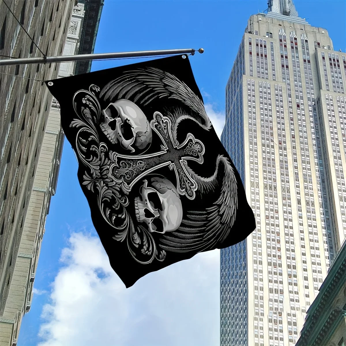 Gothic Skull Cross Angel Wings Outdoor Garden Flag Polyester Decoration Yard Banner